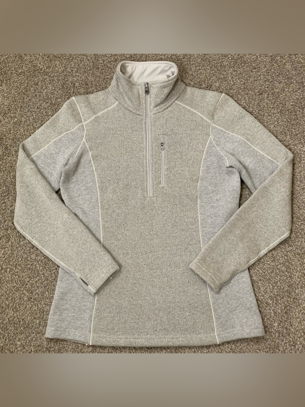 Kuhl Sweater Womens Medium Cream Beige Quarter Zip Fleece Lined Outdoor Pullover